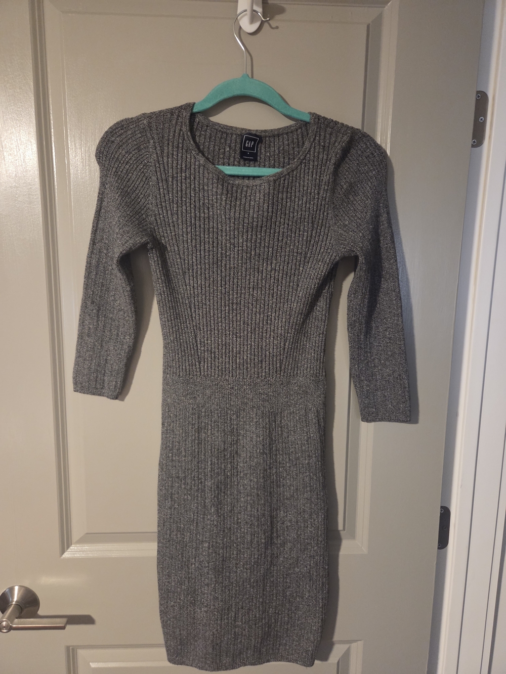 GAP Women's Heather Gray Ribbed Long-Sleeve Knit Dress